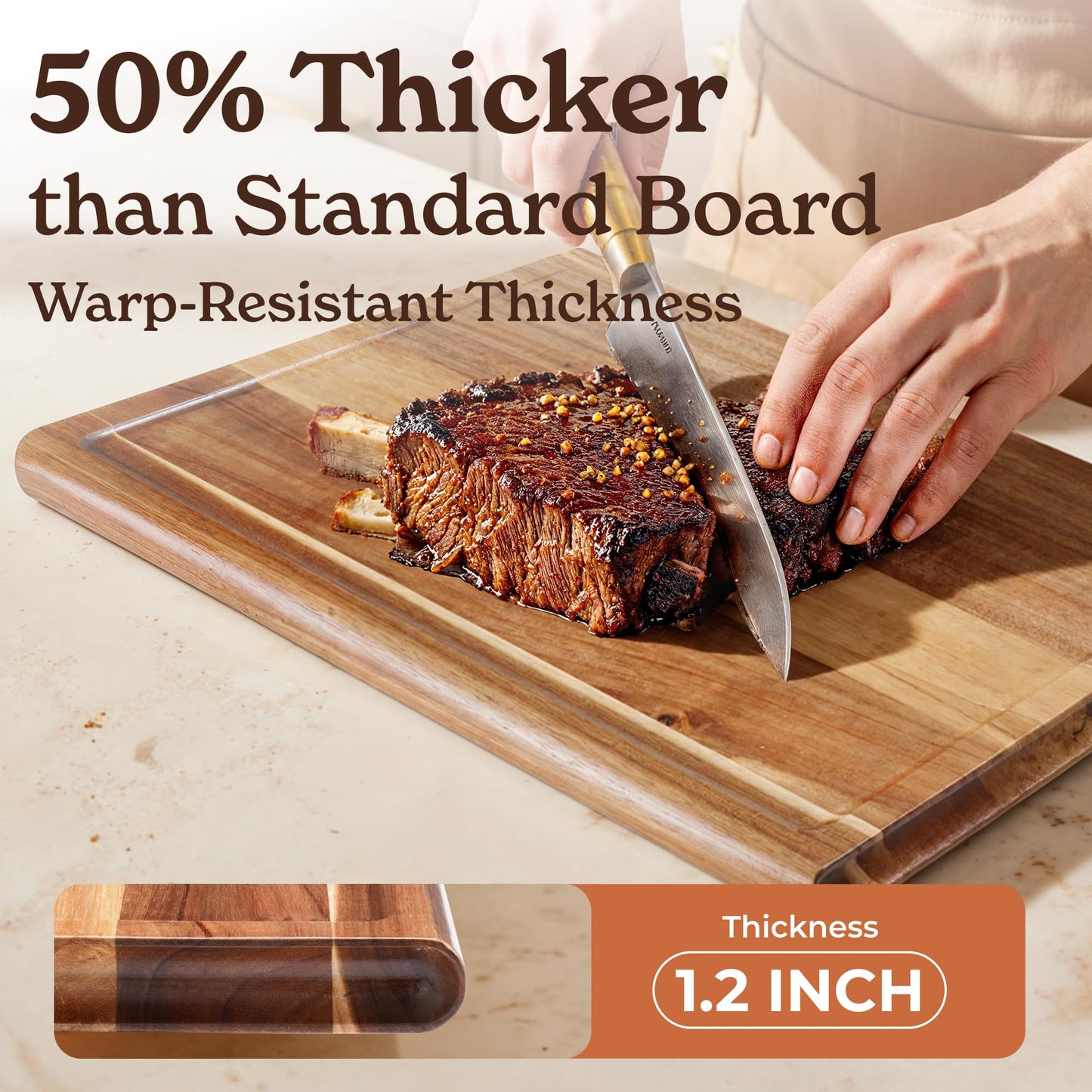 Smirly Non Toxic Teak Cutting Boards for Kitchen [1.2" Thickness][17"Extra Large] Cutting Chopping Board with Deep Juice Groove Heavy Duty & Easy Clean