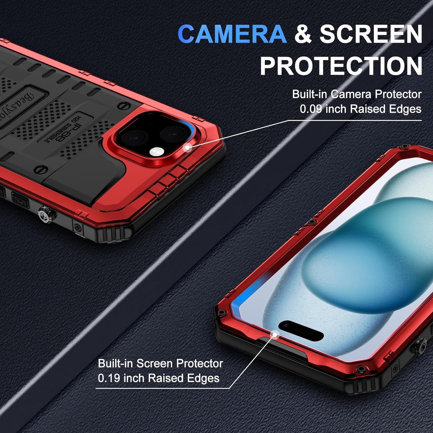 Beasyjoy 15 15 6.1", for iPhone Case Waterproof, Metal Heavy Duty Full Body Protective Case with Built-in Screen