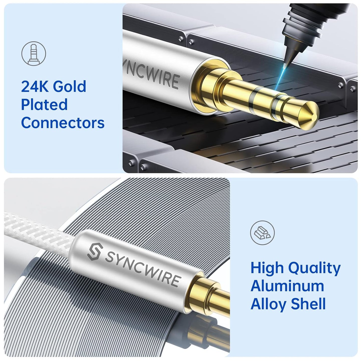 3.5 mm 2 MP3 Syncwire Aux Cable Audio Cable - m Nylon Jack Cable for Headphones, Apple iPhone iPod iPad, Echo Dot
