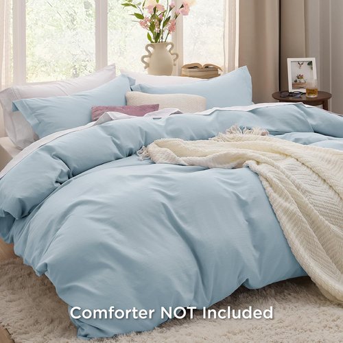 Bedsure Sky Blue Duvet Cover Set - Extra Soft 3-Piece Bedding Set, Queen Size 90x90 Inches with Zipper Closure & 2 Pillow Shams