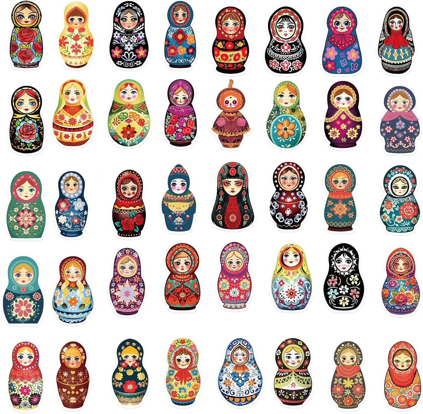 Aigemumy 50 PCS Russian Nesting Dolls Stickers Matryoshka Sticker Rerto Vinyl Decal for Journaling Laptop Scrapbook