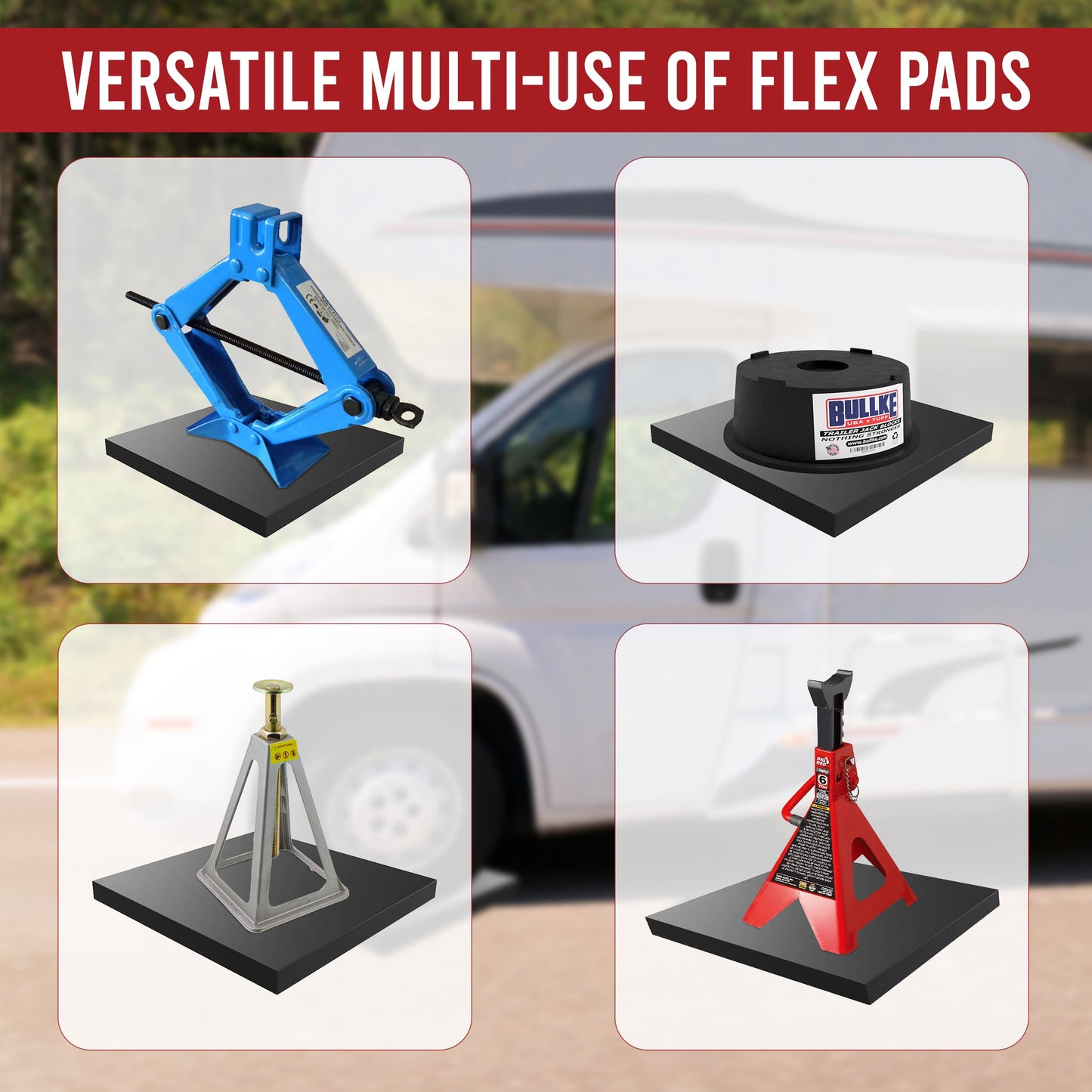 USA Made RV Leveling Jack Flex Pads 9" – Heavy-Duty Rubber Jack Pads (4-Pack) – Non-Slip, Shock-Absorbing Stabilizer Mats for Camper & Trailer – Prevent Sinking & Sliding