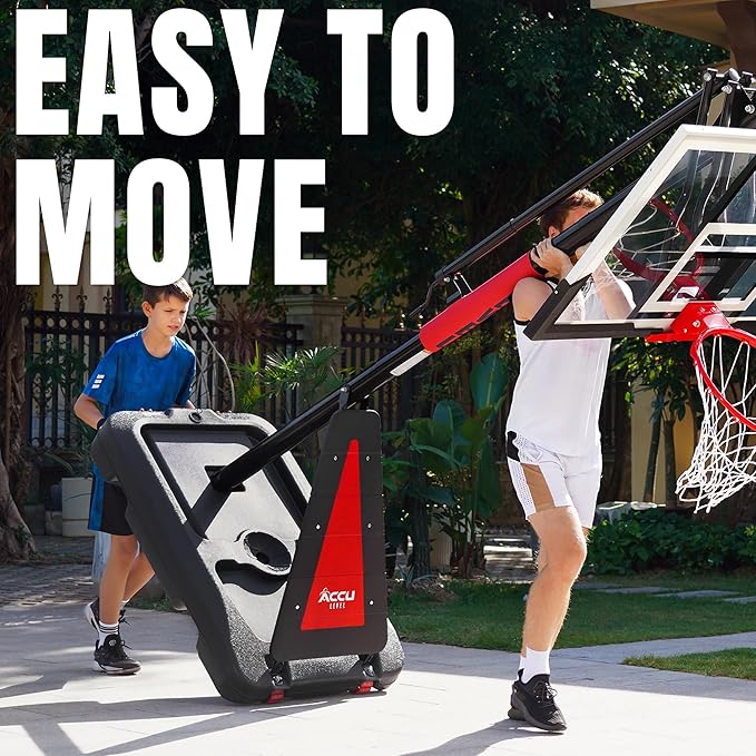 Crank Lift Basketball Hoop Outdoor 7.5-10ft Adjustable Portable Basketball Goal for Youth and Adults 44 Patented Angle Adjustable PC Backboard and Large Fillable Base
