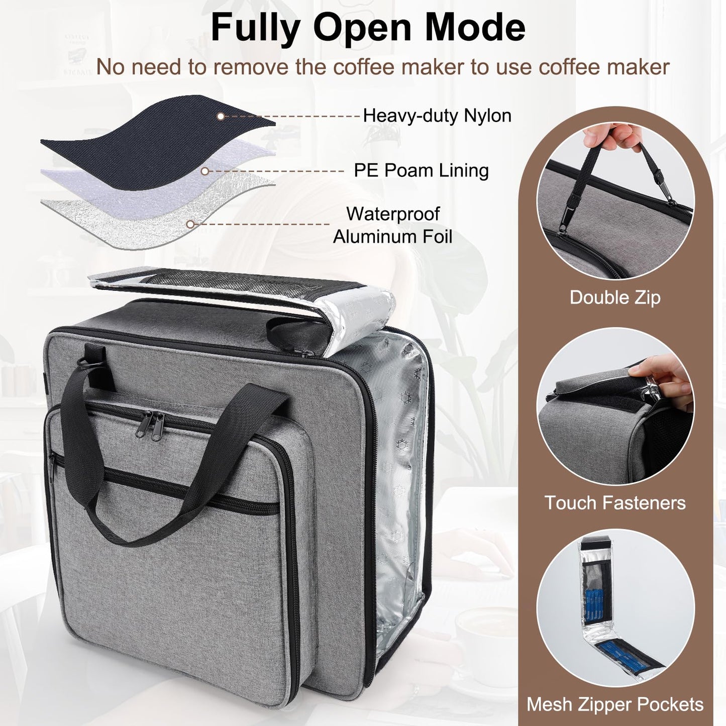 Anitor Portable Carrying Coffee Maker Travel Bag Match for Keurig K-Mini/K-Mini Plus/K-Express, Single Serve Coffee Machine Travel Bag with Padded Shoulder Straps Includes Multiple Storage Bags, Black