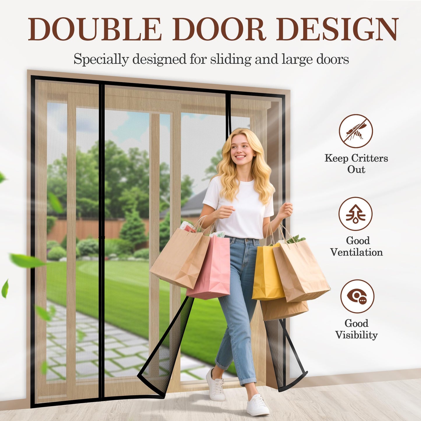 Yotache Magnetic Screen Door for Sliding Doors 72"x80", Screen Size 74"x81", Double-Sided Opening Screen Reinforced Mesh with Strong Magnets for French Front/Back Patio Doors