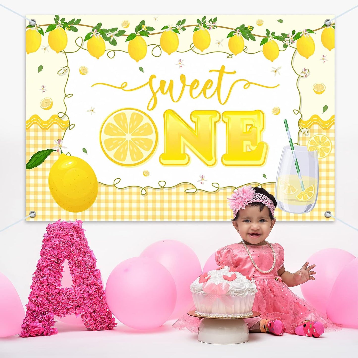 HAMIGAR 6x4ft 1st Sweet One Banner Backdrop - Lemon First Birthday Decorations Party Supplies