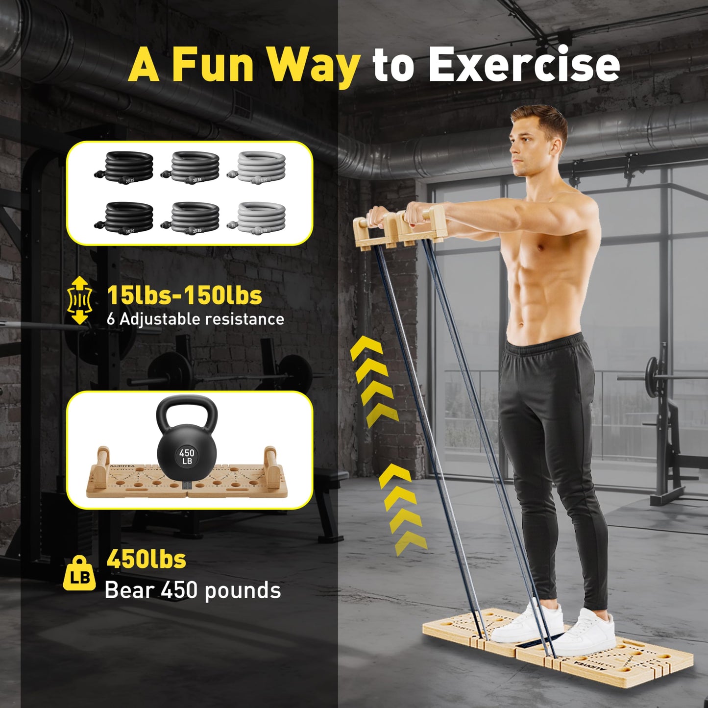 Push Up Board 30 in 1 Foldable with Resistance Bands - Thickened Pine Wood Multi-Push Up Board for Men & Women, Portable Gym/Home Workout Gear for Chest, Shoulders, Arms & Back