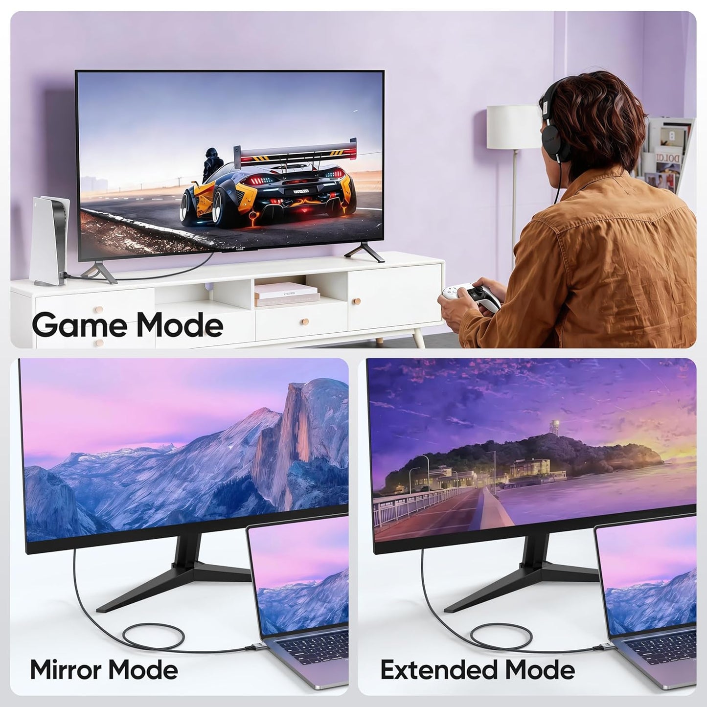 Vorothin 8K 3 2-Pack, 48Gbps 2.1 4K@120Hz/144Hz 8K@60Hz, HDR10 2.2/2.3 PS5, HDMI Cable FT High Speed HDMI Cable, eARC
