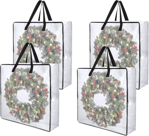 4 Pack Wreath Storage Bag - 26 Inch Reinforced Wreath Container with Smooth Zippers | Foldable for Christmas & Seasonal Decor