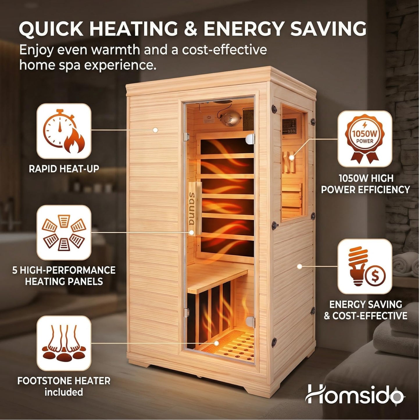 Far Infrared Sauna for 1 Person – 1050W with Bluetooth Speaker, Chromotherapy & Oxygen Ionizer, Indoor Home Sauna with Canadian Hemlock Wood, Relaxation for Home Gym Office – 27”x35”x63”
