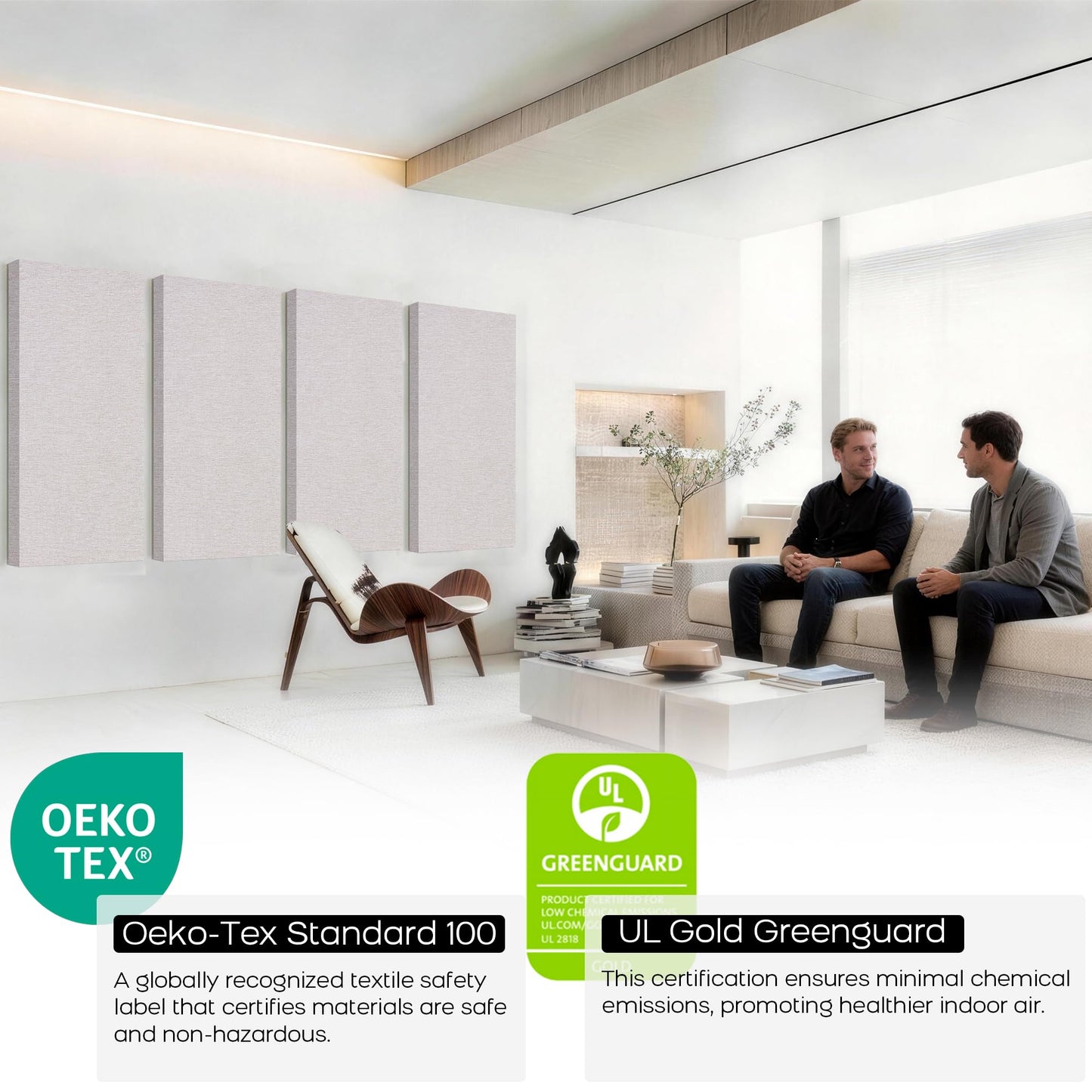 BUBOS 2-Pack Fabric Acoustic Panels with Hanging Hardware, 47.2" x 23.6" x 2" Large Soundproofing Wall Panels, High-Density Sound Absorbing Decor for Home Theater, Studio & Office,Linen