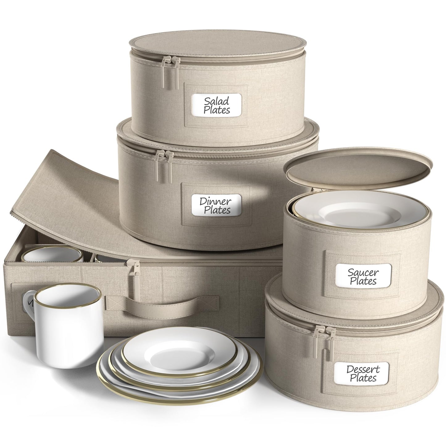 Sorbus China Storage Containers Hard Shell - Glass & Dish Storage Containers for Transport, Moving, Party - 5 Pc. Stackable Plate Storage Set for Dinnerware, Mugs, Cups - Felt Plate Protector included