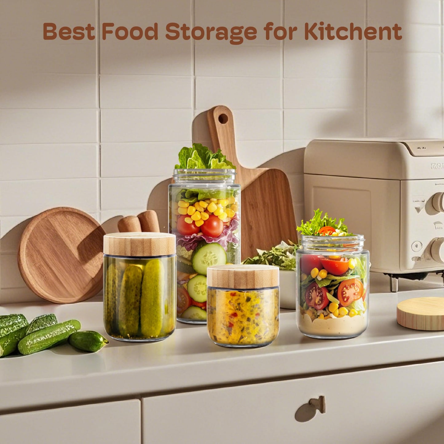 6 Pack 10oz Overnight Oats Containers with Bamboo Lids, Glass Jars with Airtight Lids for Meal Prep, Wide Mouth Mason Salad Jars, Glass Food Storage Container for Yogurt Chia Snacks Spice Sugar
