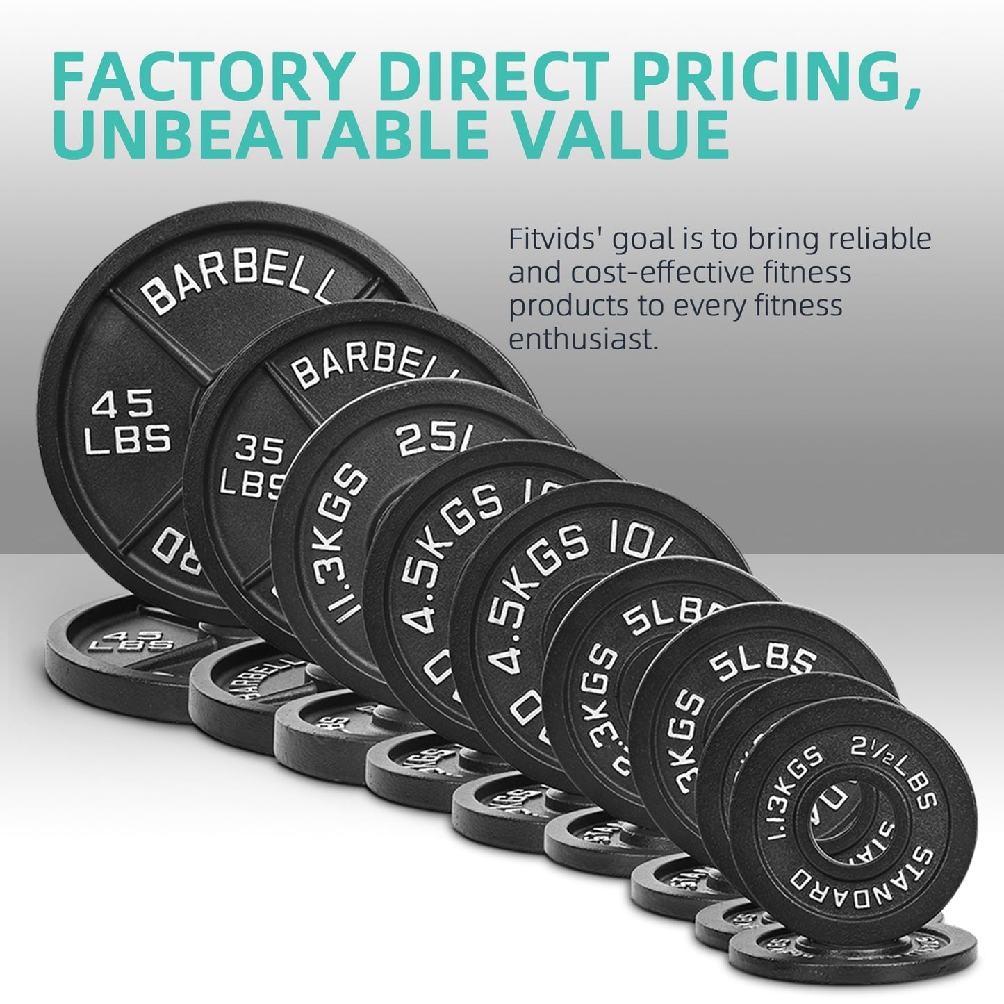Fitvids 2 Inch Olympic Barbell Weight Plates and Bar Set, 5 FT Barbell Bar and 95 LB(2.5-25 LB) Barbell Weight Set for Home Gym Strength Training, Deep Grip Edge