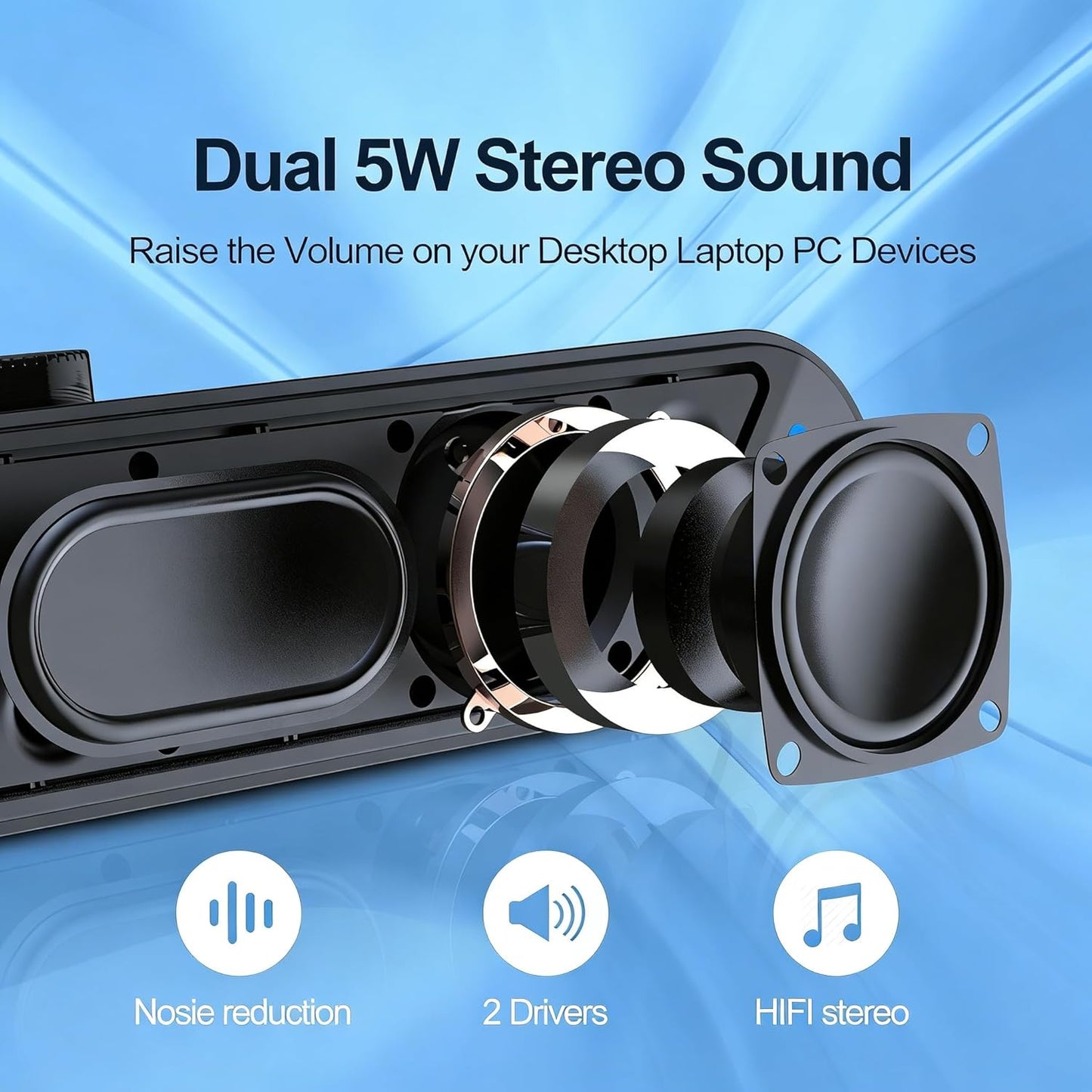 LENRUE Computer Speakers for Desktop,PC Speakers with Basic Stereo Sound & Colorful Lights, Single USB for Both Power