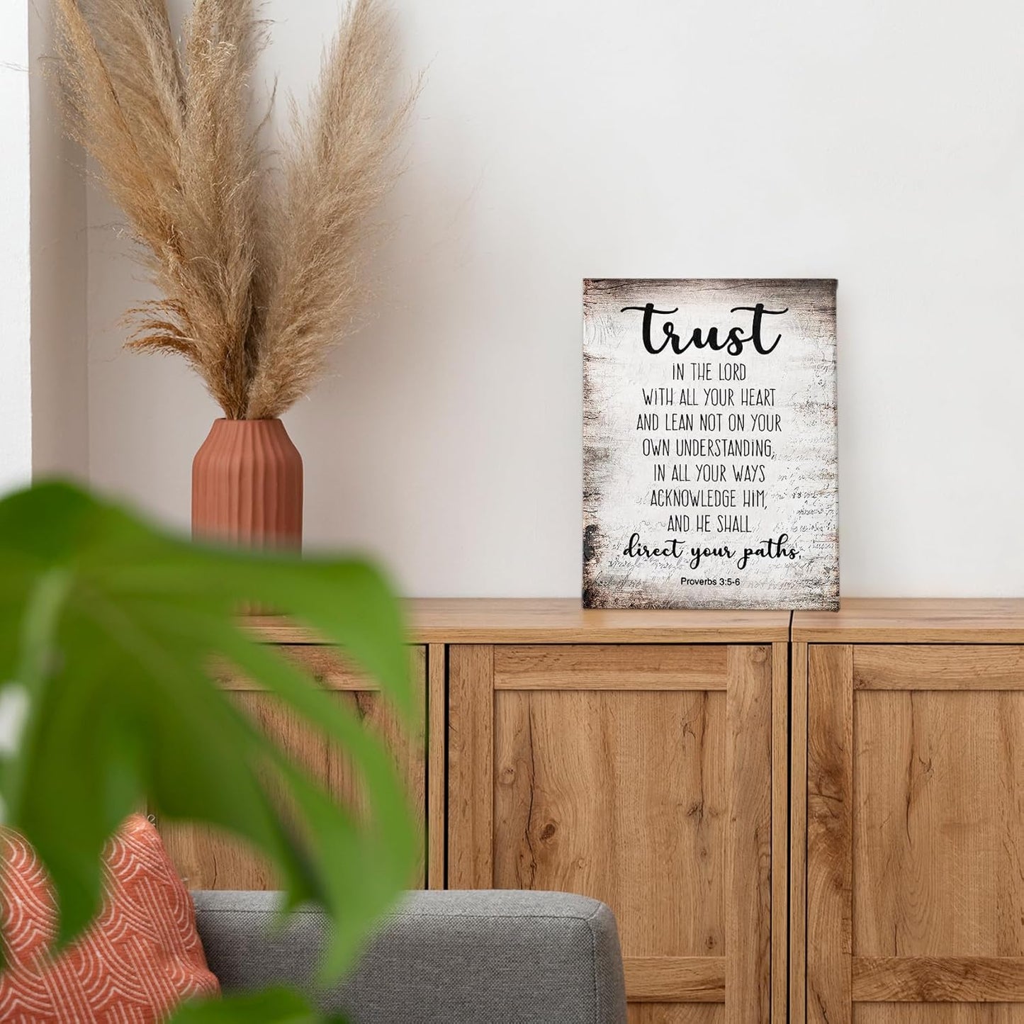 PHAMTE Christian Wall Art - Proverbs 3:5-6 Bible Scripture Print | Framed Canvas Decor (11x14)