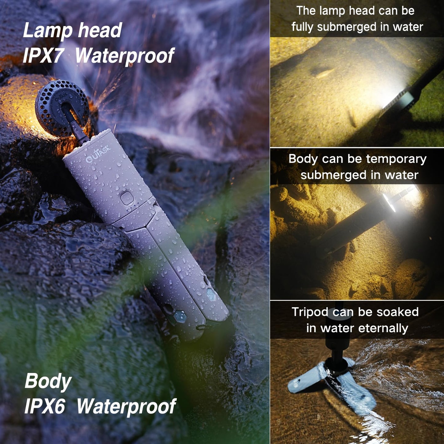 Outask Camping Light Telescopic, Collapsible Magnetic Camping Lantern with 12000mAh Battery, Telescoping IPX6/IPX7 Waterproof Flashlights, Camping Lamp for Emergency, Camping, Hiking (Military Green)