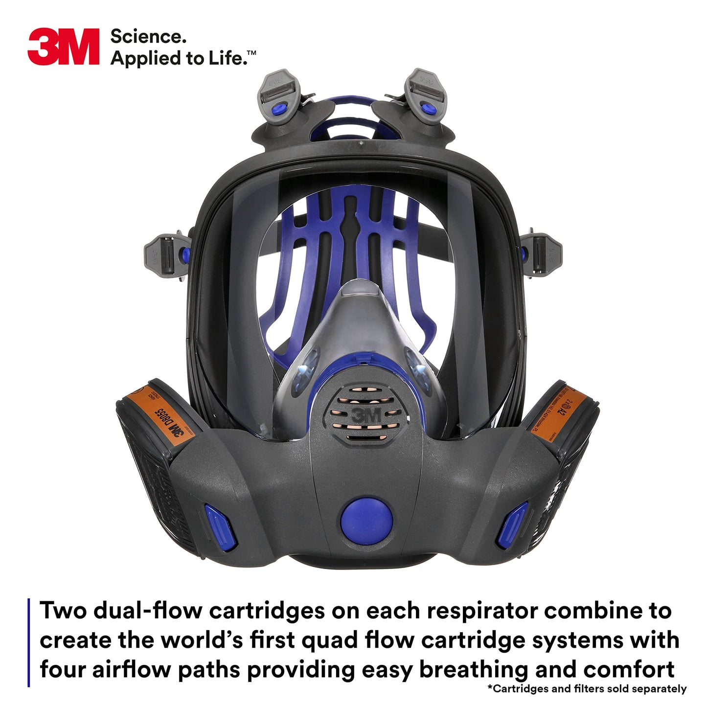 3M Secure Click Full Face Reusable Respirator with Large Lens, Speaking Diaphragm and Push Button Seal Check, FF-802, Painting, Sanding, Chemical Clean-up, Sawing, Medium
