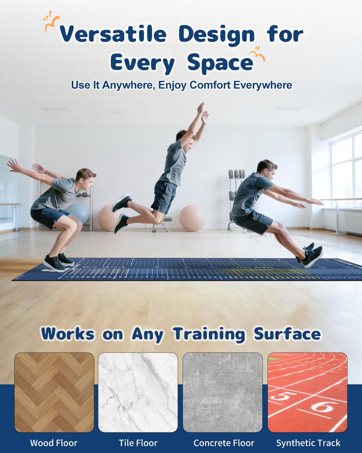 Newzela Standing Long Jump Mat, Broad Jump Measurement for School and Home Exercise, Non-Slip Gym Mat for Workout Training