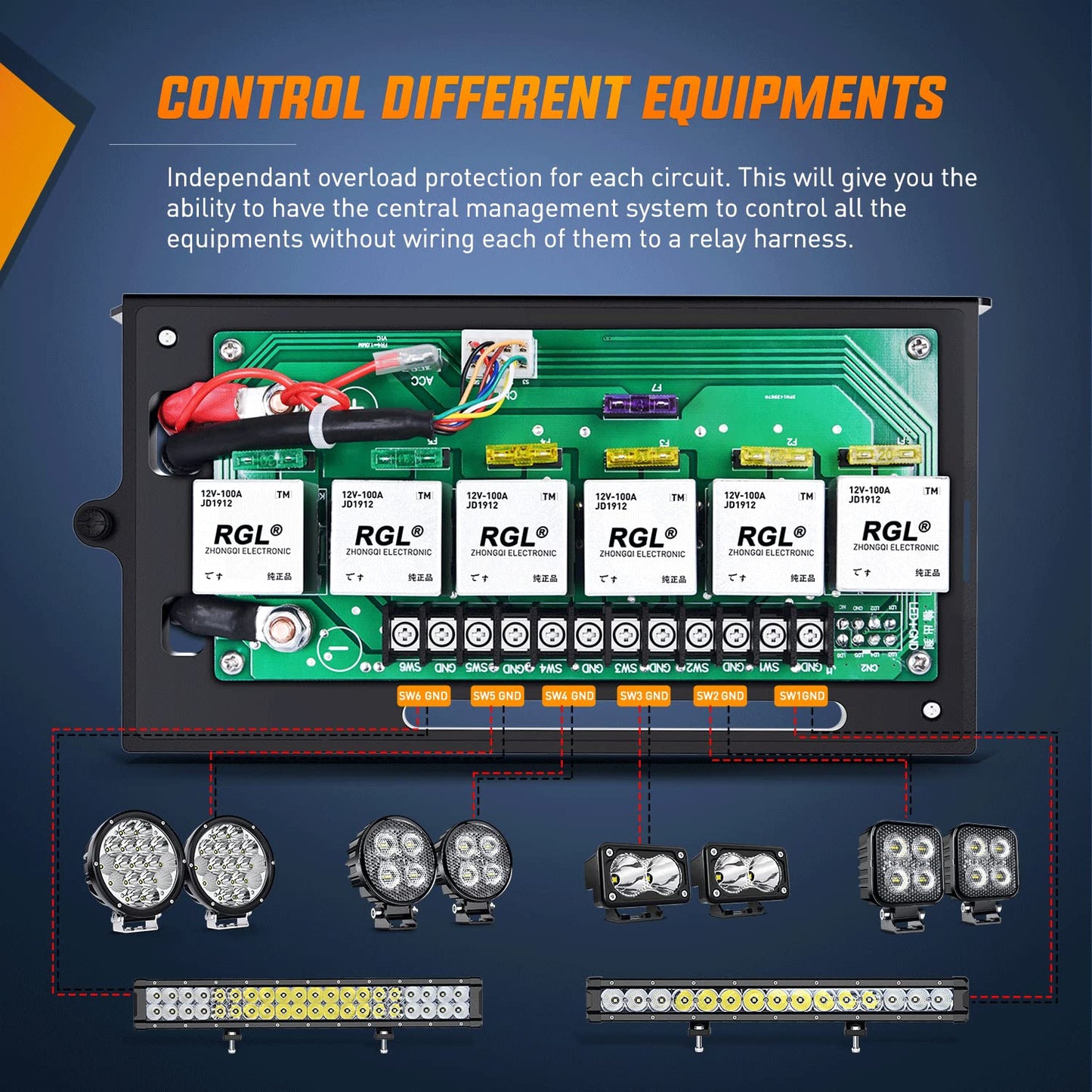 Nilight 6 Gang Rocker Switch 12V Panel Relay Box Circuit Control System with 80A Breaker Covers and Removals for Jeep Wrangler JK JKU 2007-2018