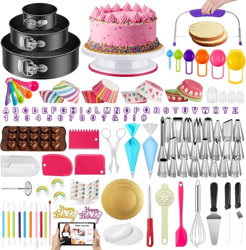 Kootek Cake Decorating Kit - 700pcs Baking Supplies with Springform Pans & Turntable