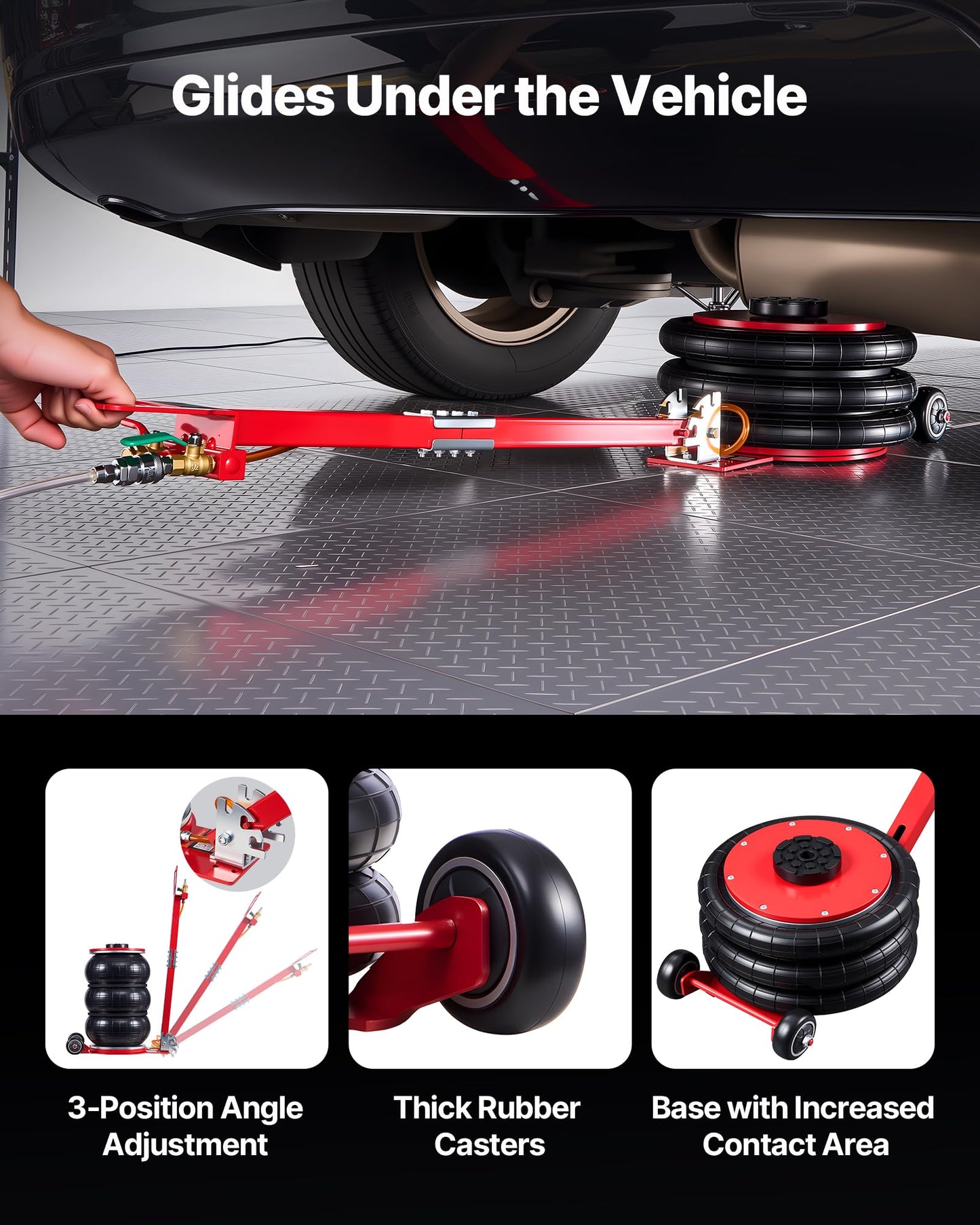 VEVOR Air Jack, 5 Ton/11023 lbs Triple Bag Air Jack, Airbag with Six Steel Pipes, Lift Up to 18.3 inch/464 mm, 4-10 s Fast Lifting Pneumatic with Adjustable Long Handle for Cars, SUVs, Pickup Trucks