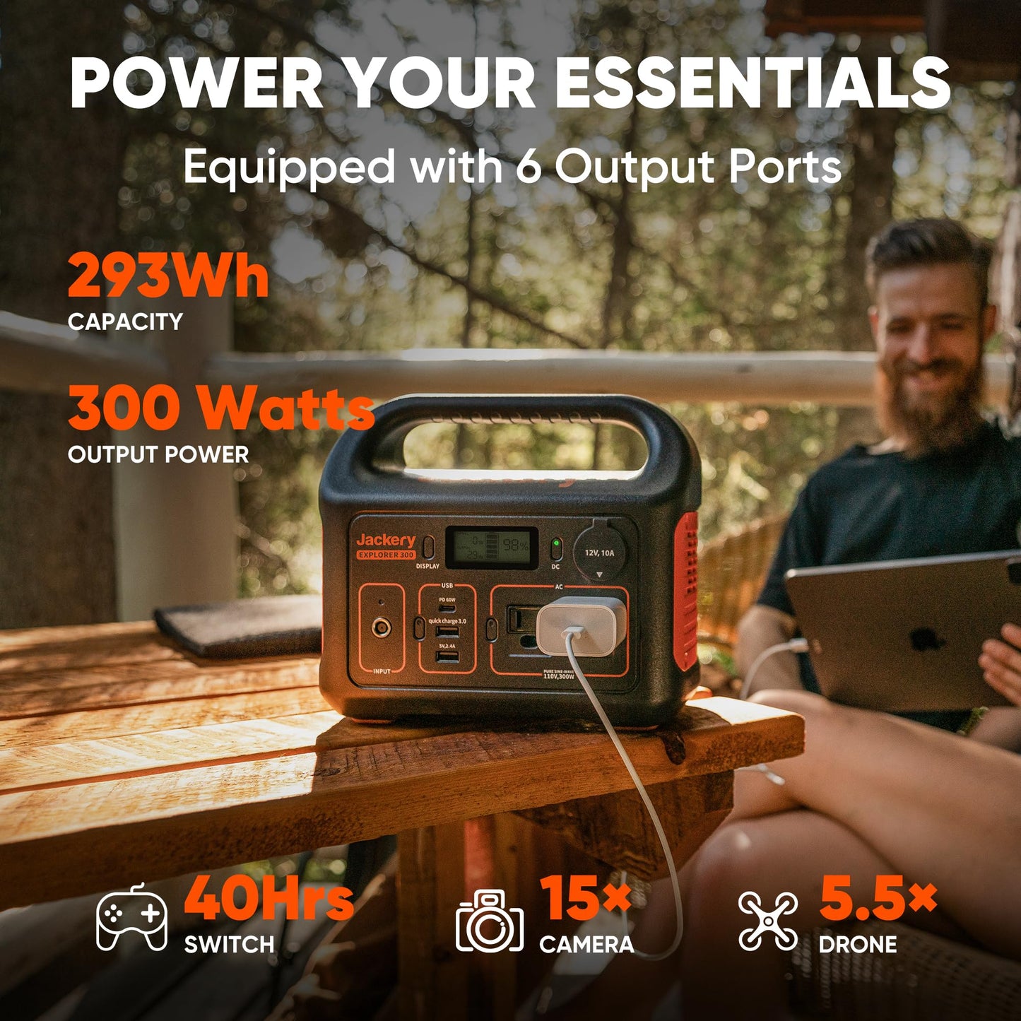 Jackery Portable Power Station Explorer 300, 293Wh Backup Lithium Battery with 40W Solar Panel, 110V/300W Pure Sine Wave AC Outlet, Solar Generator for Outdoors Camping Travel Hunting Blackout