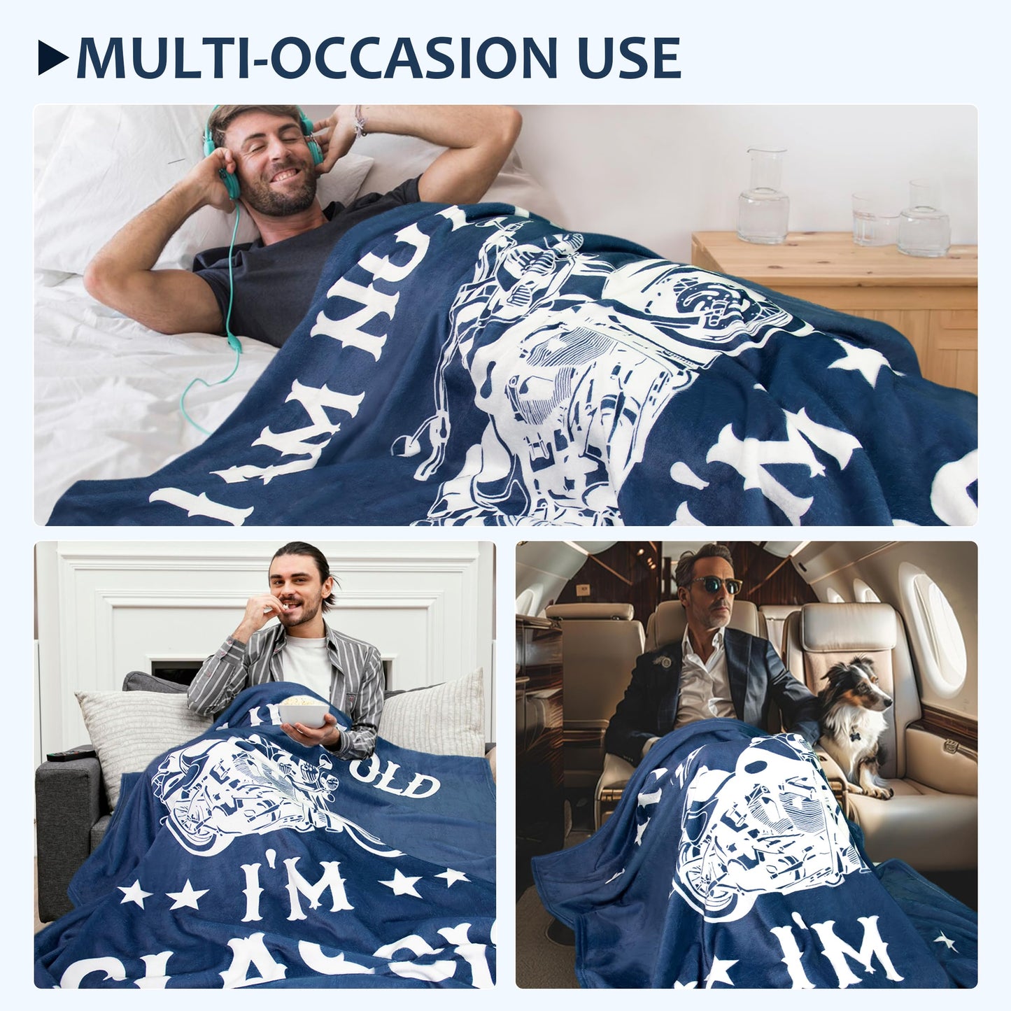 Zlomjro Funny Gift for Old Men, Birthday Gift for Elderly Men, Dad Birthday Gifts, Retirement Dad Blanket, Gag Gifts Ideas for Husband/Grandpa, I'm Not Old I'm Classic Throw Blanket 60"X50"