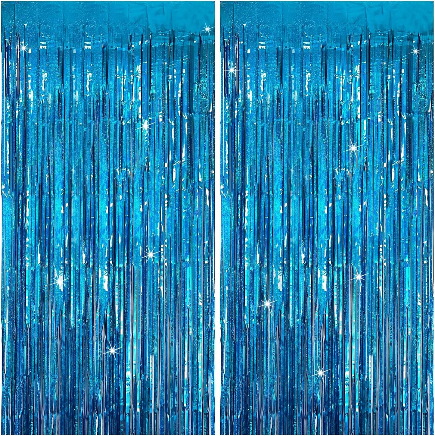 Skiennix Tinsel Curtain Backdrop - Blue Glitter Foil Fringe for Birthday, Wedding & Party Decor | 2 Packs