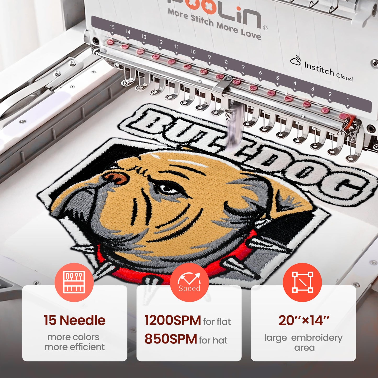 Poolin EOX 15 needle Embroidery for Mid Business,20"x14" Large Area for Jackets,Caps & 3D Puff,Shoes,1200 SPM,10" Touchscreen,WiFi &USB,Auto Color Change & Trim,Built for Continuous Produc