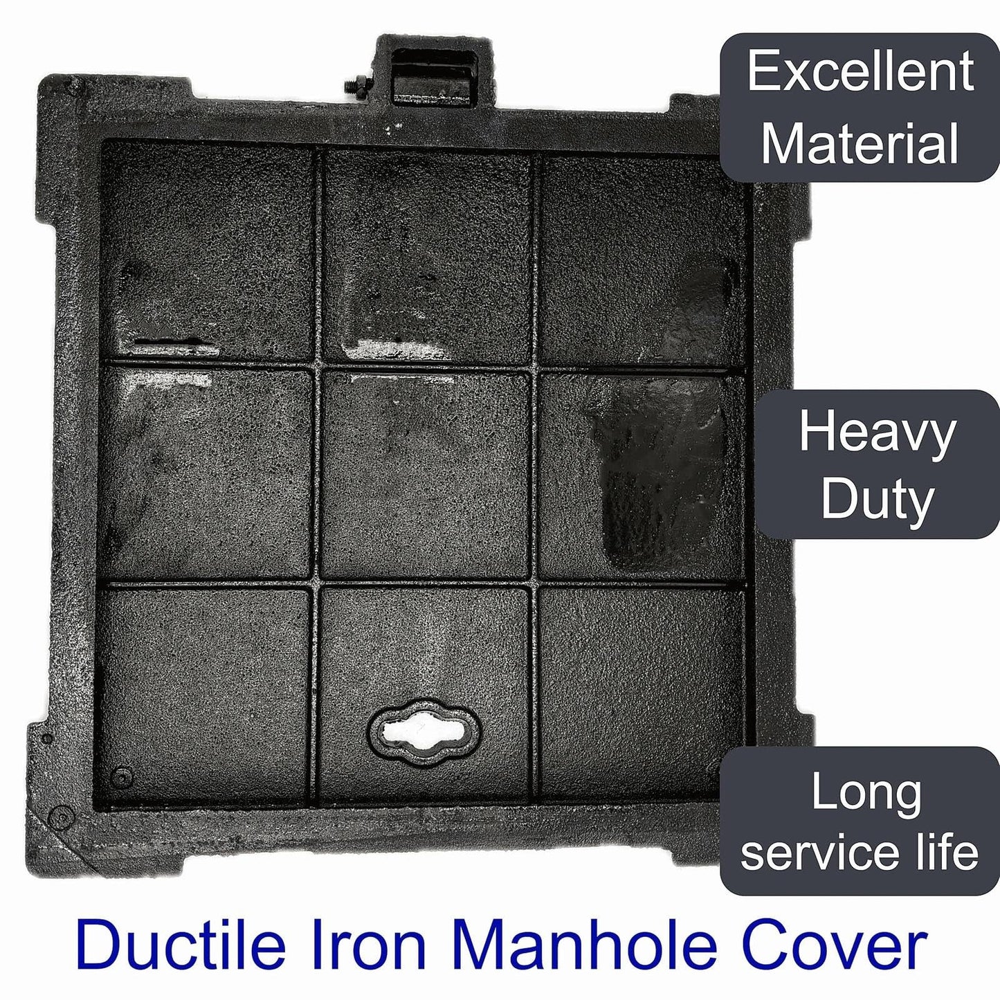 MASSLUNT 16x16 In Cast Iron Manhole Cover and Frame for 15" Corrugated Pipe, B-Class 28100 lbs Heavy-Duty Driveway Septic Tank Lid with Base, Square Anti-Slip Inspection Well Cover (True 15.8" ISL)