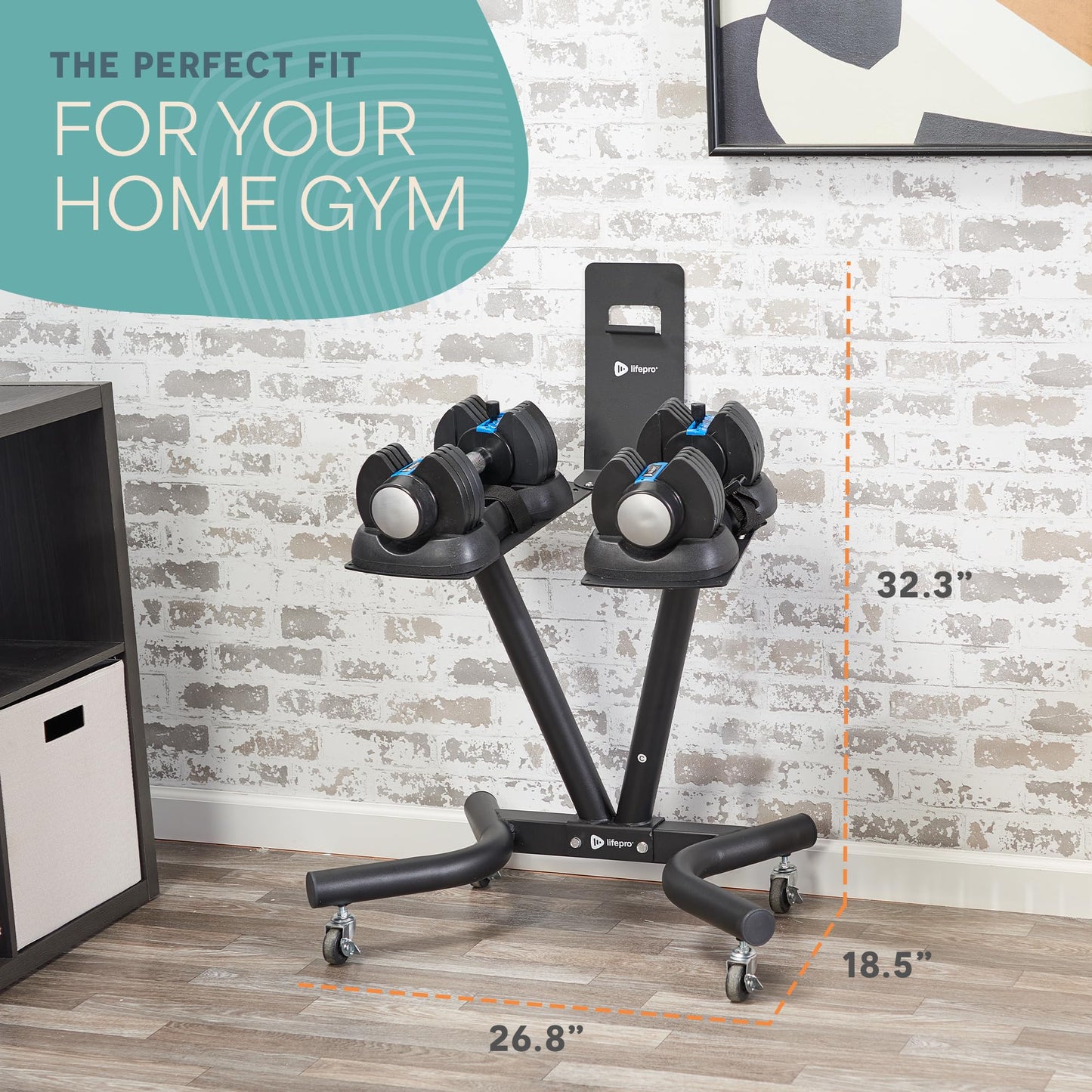 Lifepro PowerFlow Pro Stand — Adjustable Dumbbell Stand & Rack with Locking Wheels Phone/Tablet Holder — Compatible with PowerFlow Plus, PowerUp Plus & Other Brands – Smart, Space-Saving for Home Gym