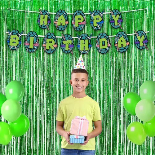 GREATRIL Green Tinsel Curtain Backdrop - Foil Fringe Streamers for Festive Decorations | 2 Packs