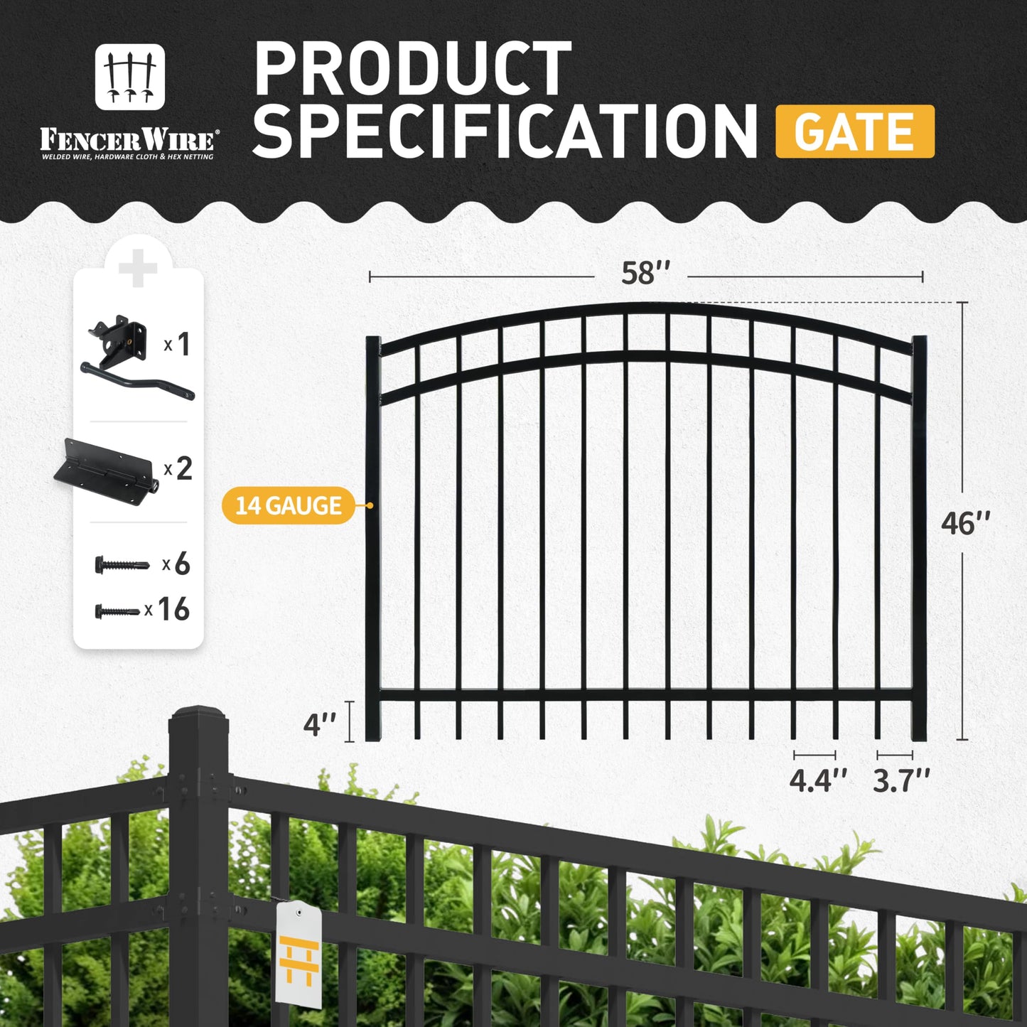 Fencer Wire Heavy Duty Arched Decorative Fence Gate, 4FT Height x 5FT Width Outdoor Fence Gate, Outdoor Anti-Rust Metal Steel Gate for Fencing Barrier, Garden Gate with Gate Lock