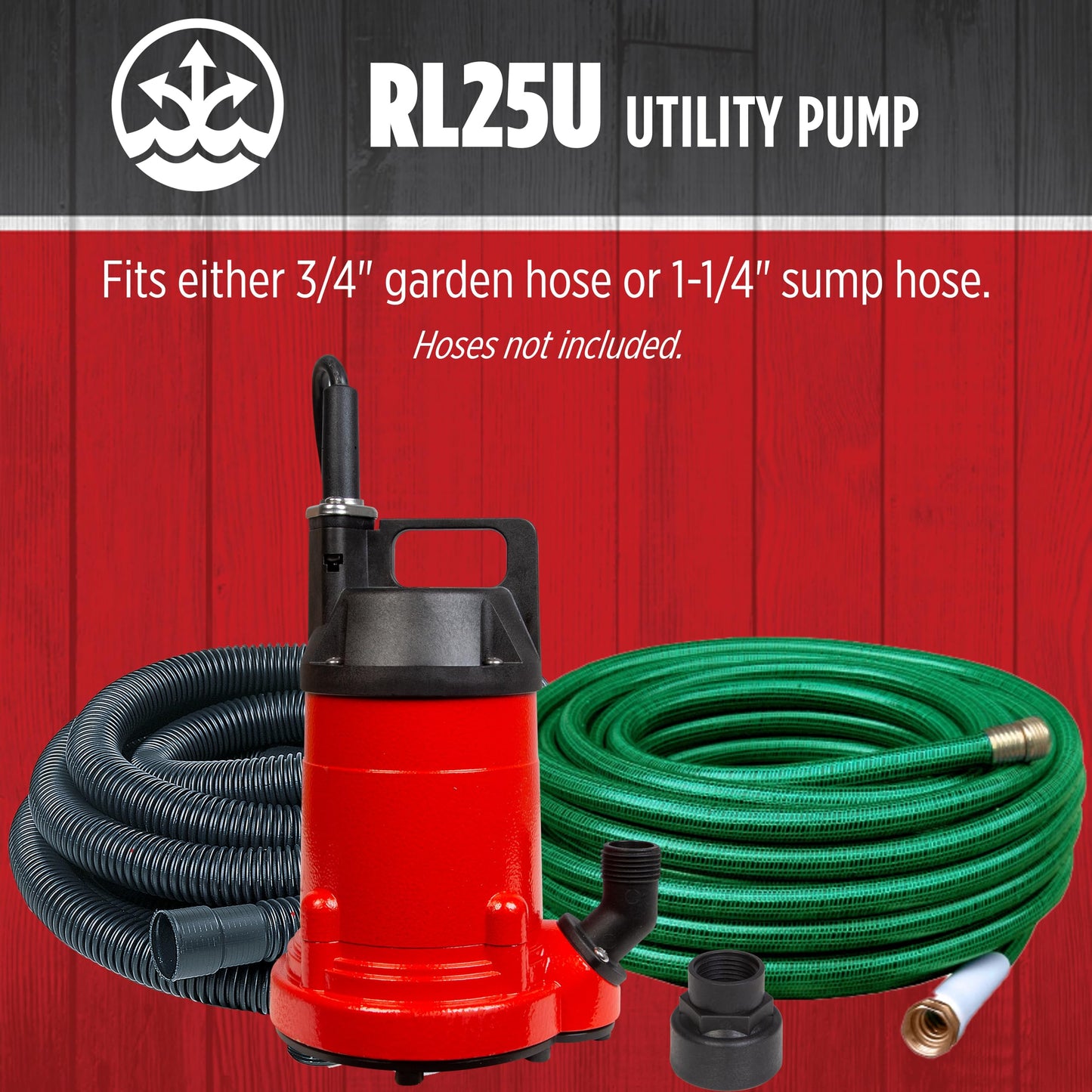Red Lion RL25U 115 Volt, 1/4 HP, 1500 GPH Manual Aluminum Utility Pump with 10-ft. Cord, Red, 14942730