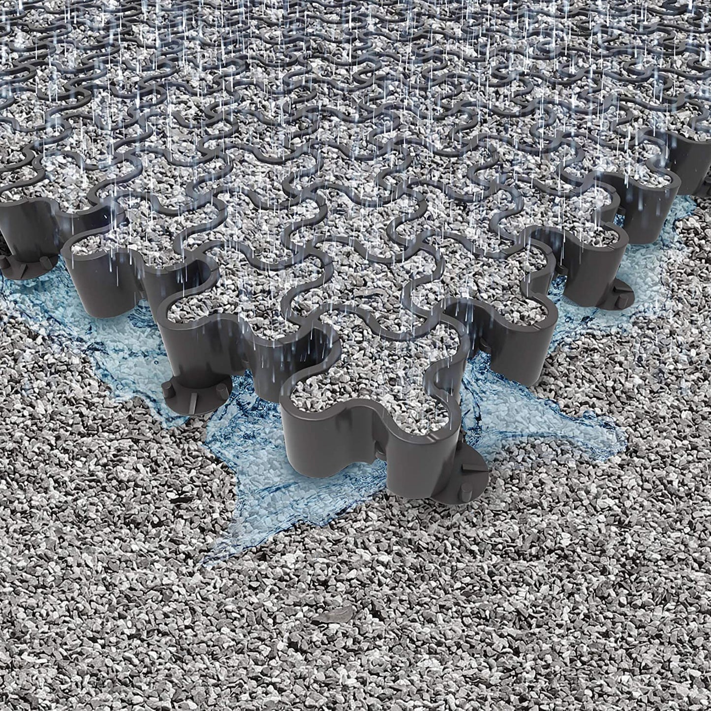 Standartpark Vodaland Permeable Pavers - EasyPave Grass & Gravel Driveway Grid - Load Class A-D, 100% Recycled Plastic Pavers, 2" Depth, 35 Sq Ft/ 14 Units, Gray