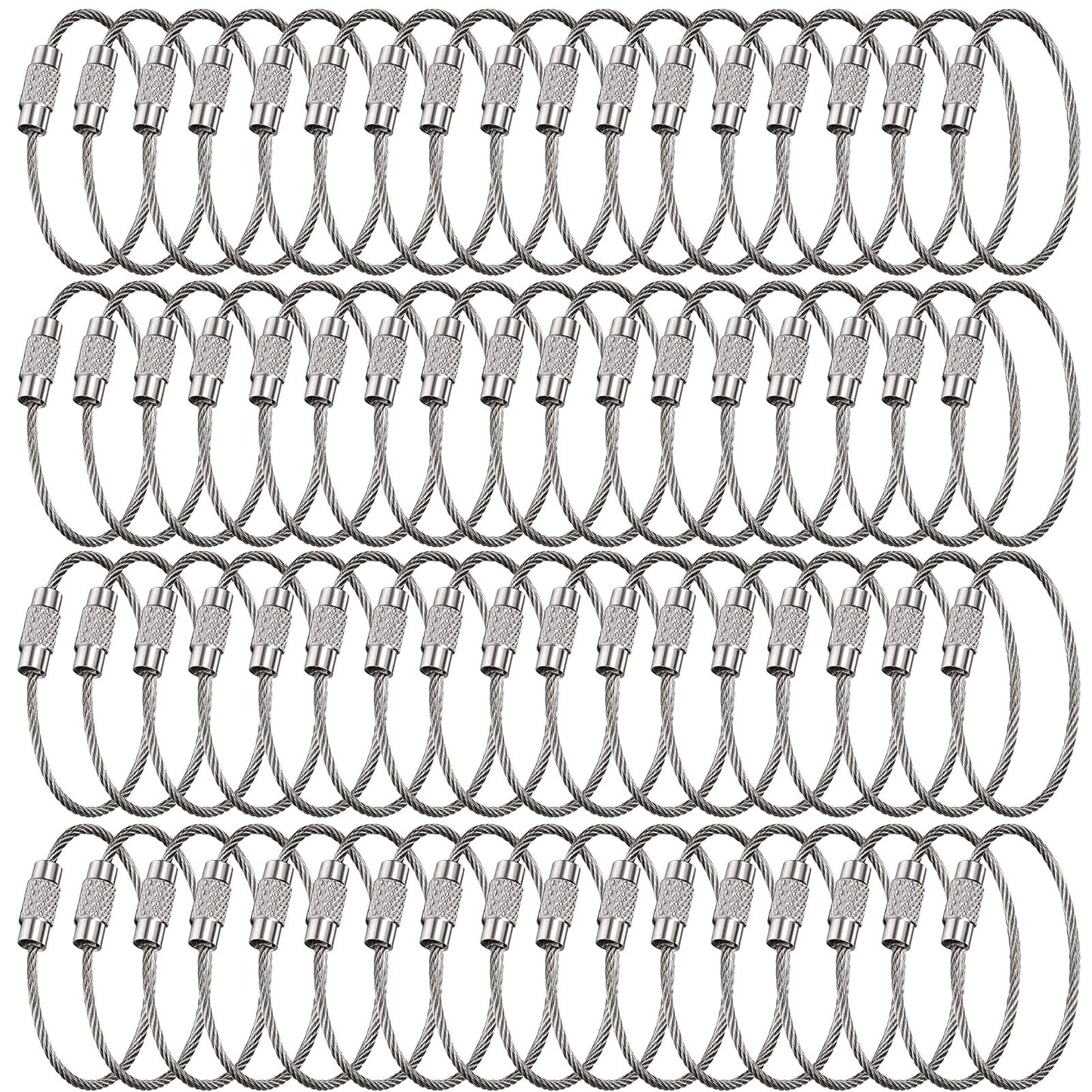 Hotop 150 Pcs Wire Keychain Cable Bulk Stainless Steel Key Rings Loop Wire Cable Braided Steel Keychain(4 Inch,Silver)