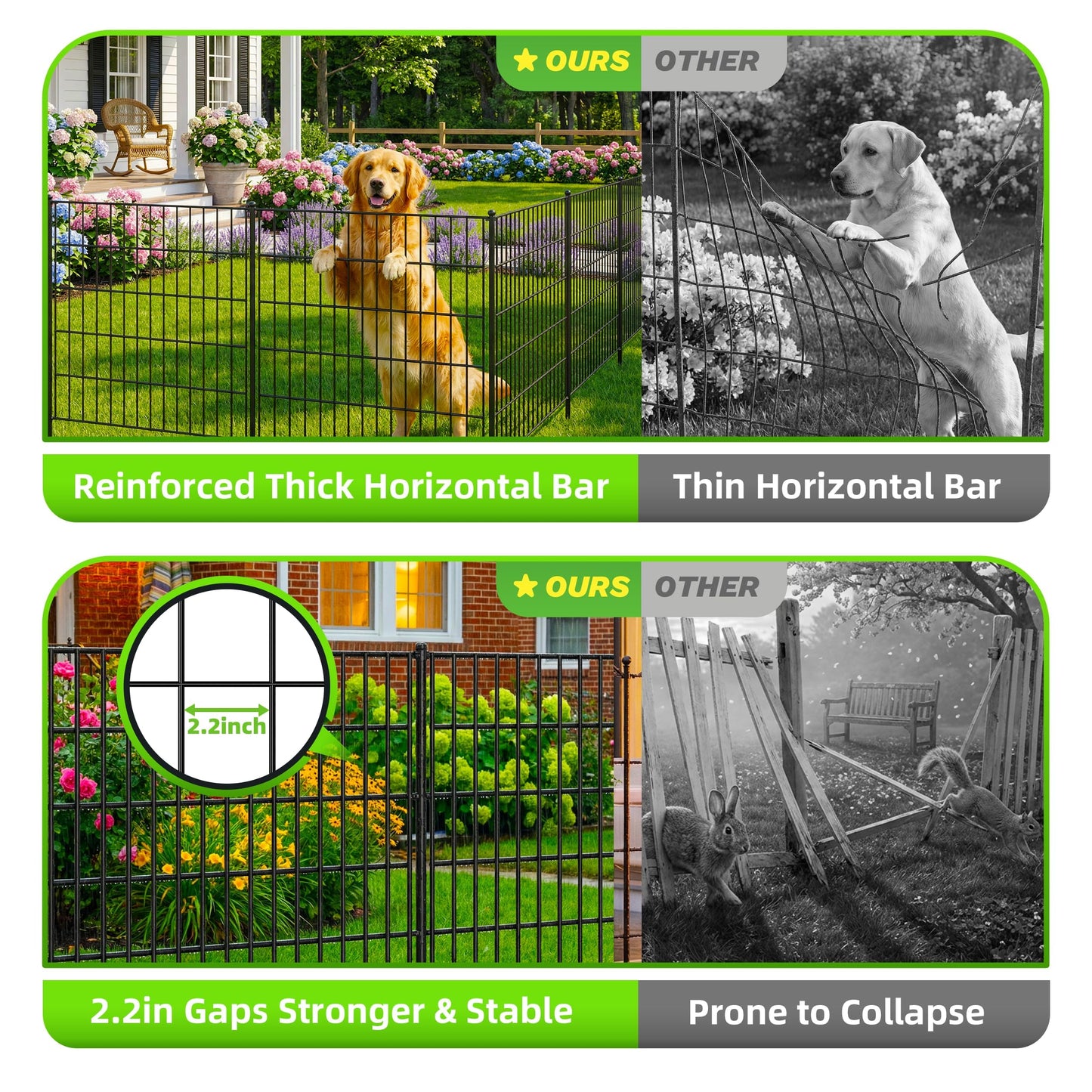 Toolterritary 10 Panels No Dig Garden Fence with Gate, 48in(H) x 25ft(L) Rustproof Metal Animal Barrier Fence, Outdoor Decorative Yard Fencing with Ground Stakes for Dogs, Rabbits, Patio