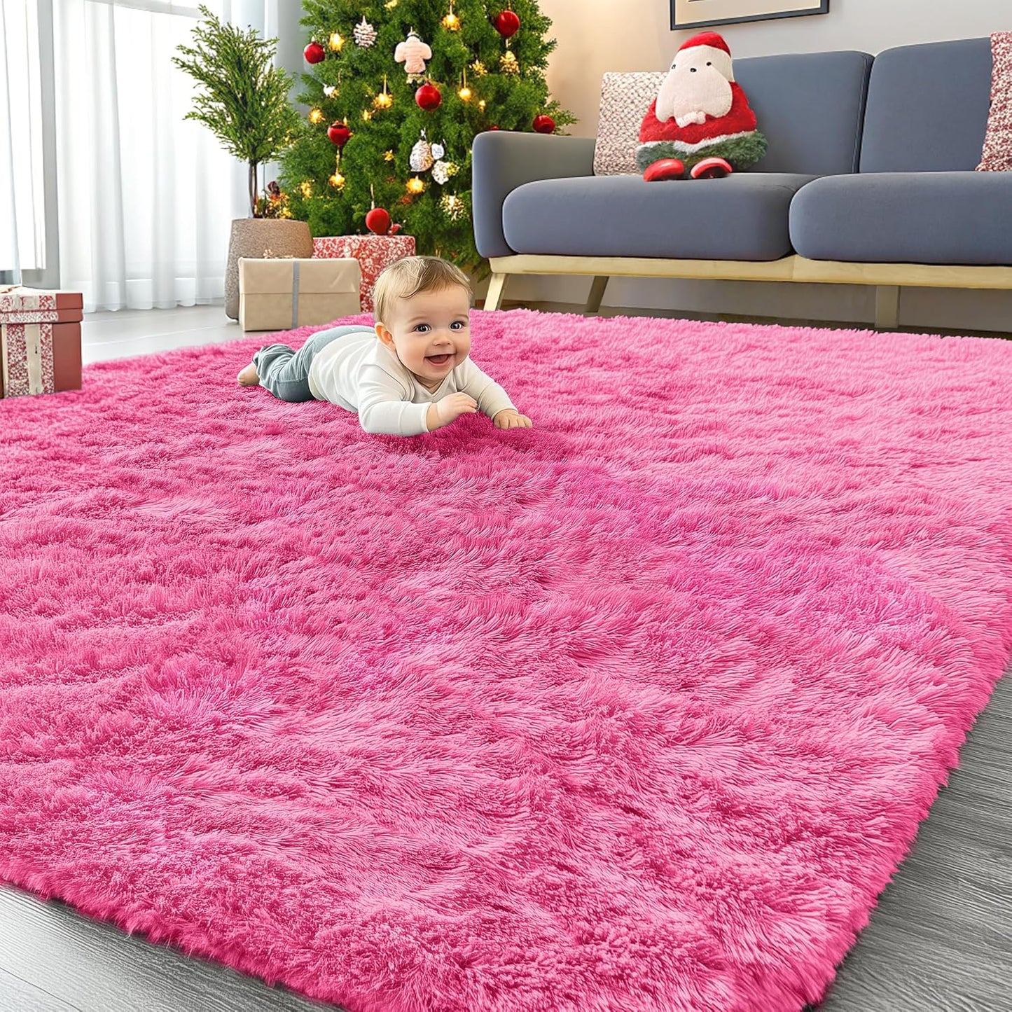 OLANLY Large Area Rug - Soft Fluffy Shaggy Carpet for Living Room & Bedroom | 8x10 Hot Pink