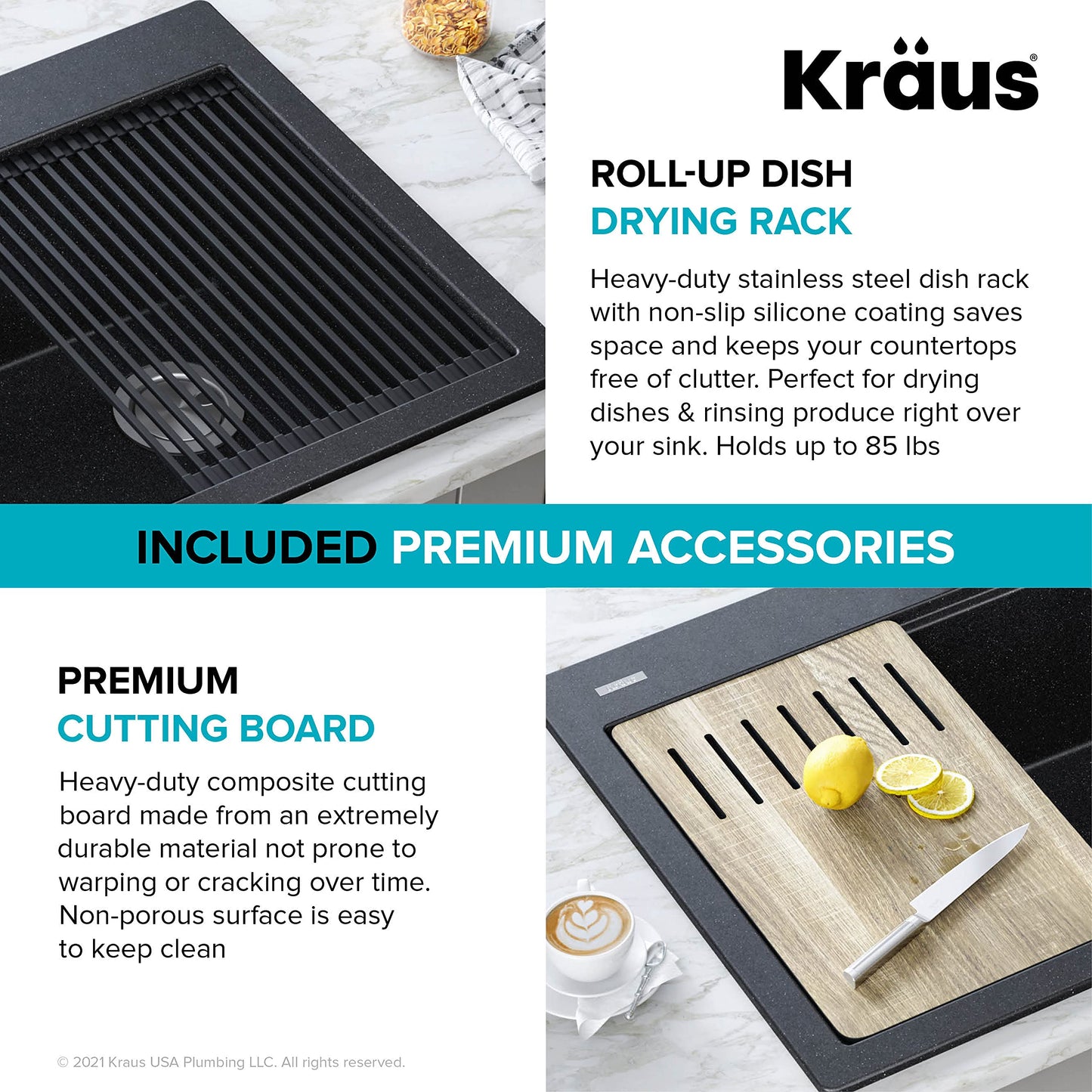 KRAUS Bellucci Workstation 33 in. Drop In Single Bowl Granite Kitchen Sink in White with Accessories, KGTW1-33WH