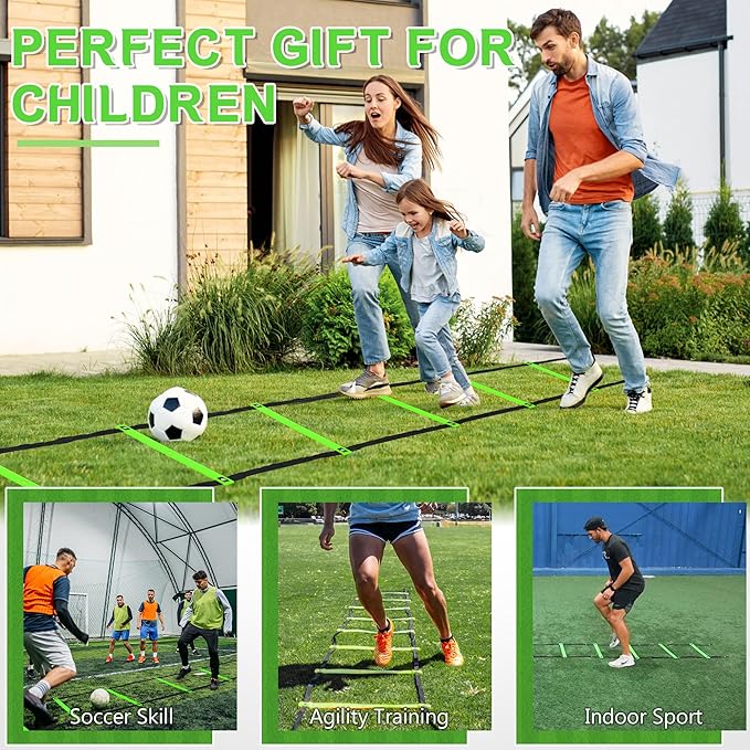 Fixed Rung Agility Ladder - 20ft 12 Rungs No Tangle Speed and Agility Training Equipment for Soccer Footwork Training with Carrying Bag/Ground Stakes for Adults Youth Kids