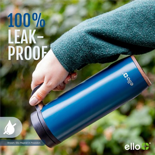 Ello Magnet 18oz Stainless Steel Travel Mug with Handle and Leak Proof Lid | Vacuum Insulated Coffee Cup Keeps Drinks Hot for 5 Hours | BPA Free Tumbler with Built In Coaster, Poseidon