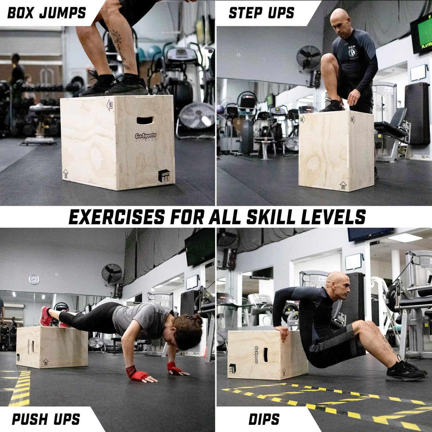 GoSports Fitness Launch Box 3-in-1 Adjustable Height Wood Plyo Jump Box for Exercises of All Skill Levels