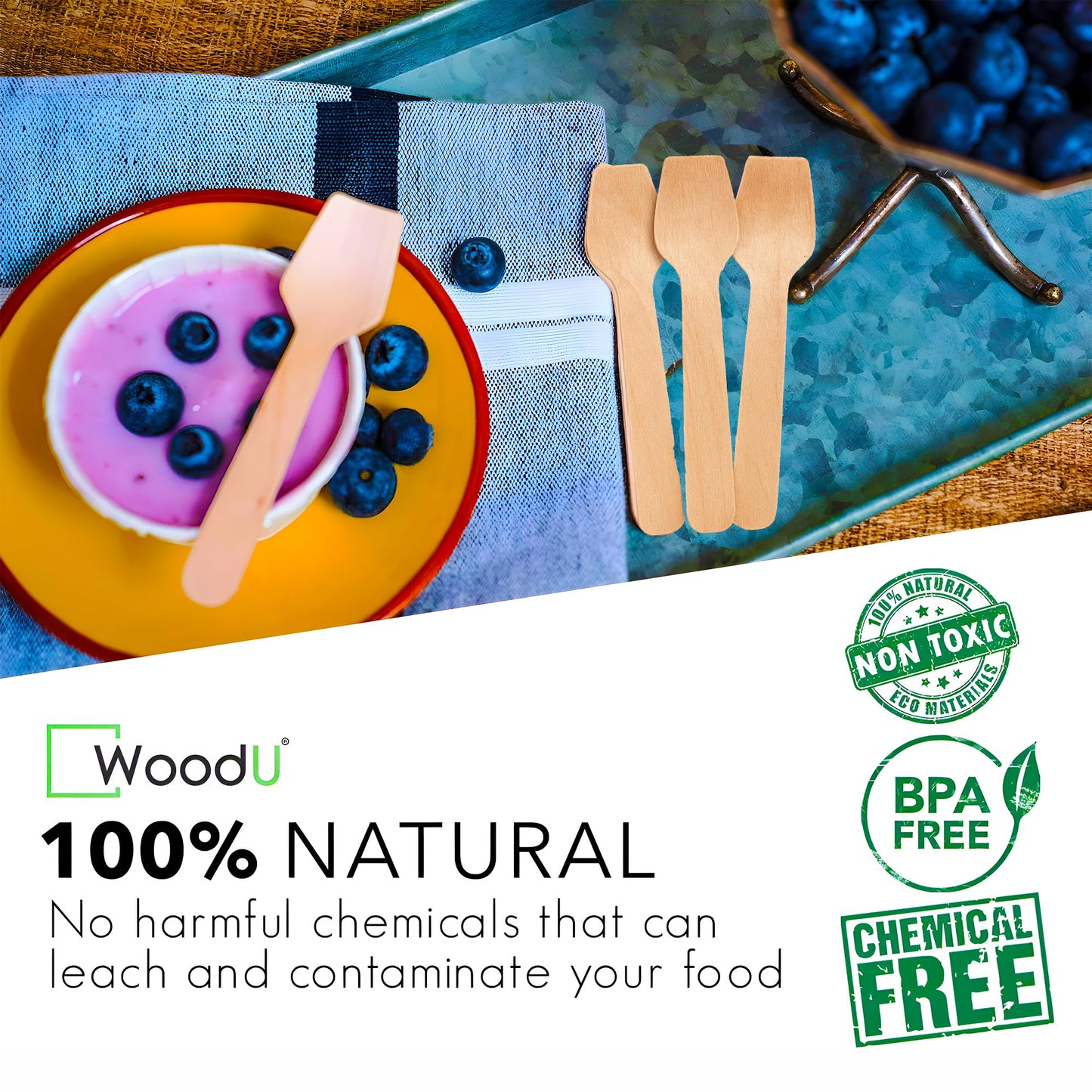 Small wooden spoons, Eco-Friendly ice cream gelato spoons & sample tasting mini wooden spoon for eating Dessert & Yogurt 100% All-Natural - Pack of 100-3.5”