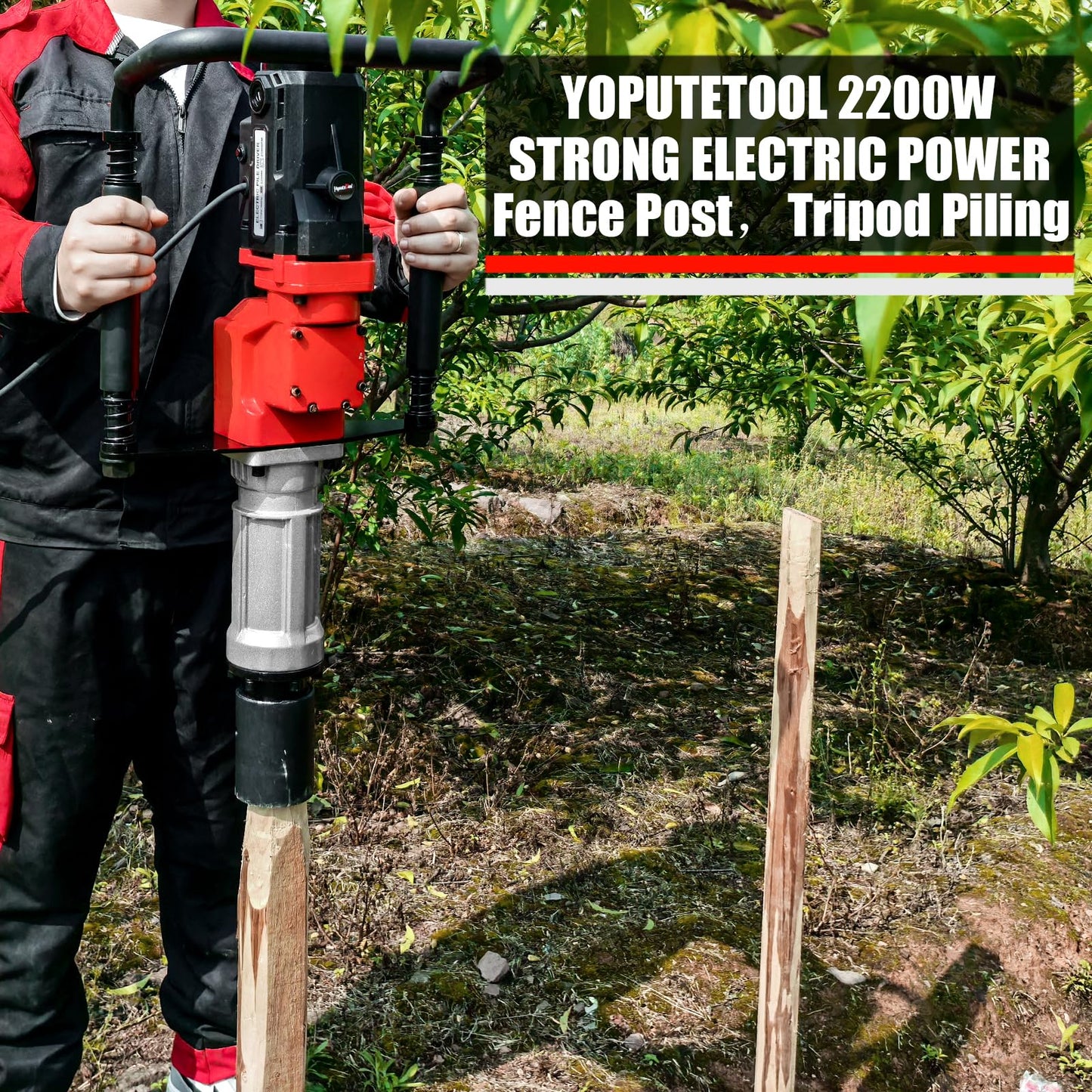 Electric Pile Driver Hammer 2200W Electric T Post Driver, 110V Handheld Pile Driver, 2100 BPM Sufficient Power, Ideal for Fence Post Construction Site, Farm Fences, Forestry Seedlings