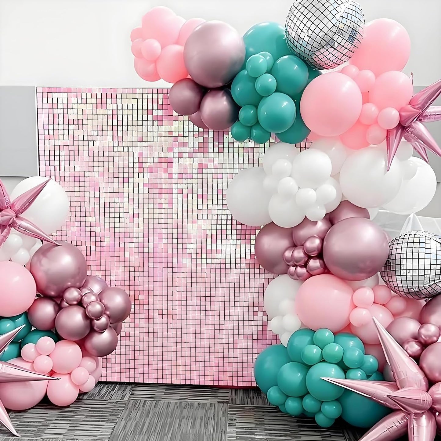 Regine Switzerland 24Pcs Rainbow-Pink Shimmer Wall Backdrop - 12x12 Inch Sequined Panels for Party Decor