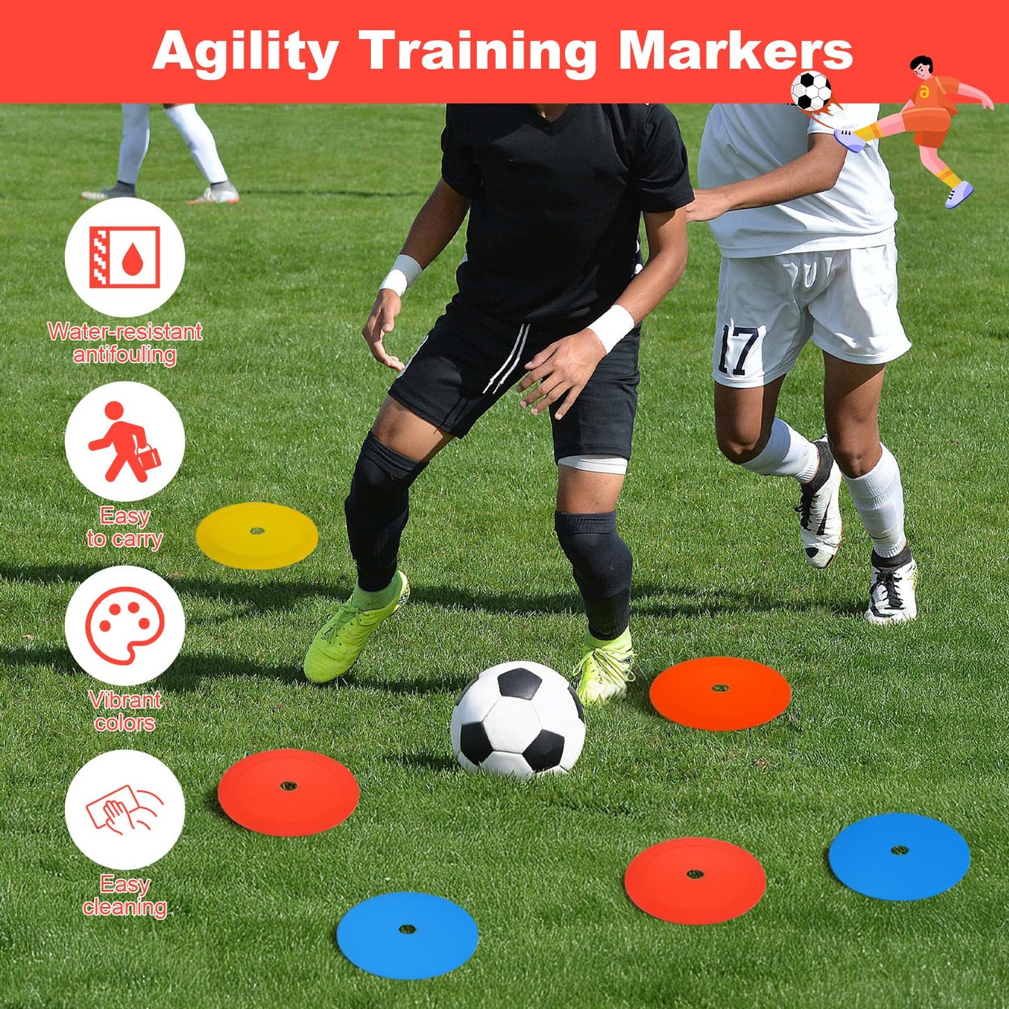 Caeuiciw 24 Packs 6 Inch Flat Cones, Spot Markers, Soccer Cones, Field Court Markers, Flat Discs, Soccer Training Equipment, Agility Practice, Football