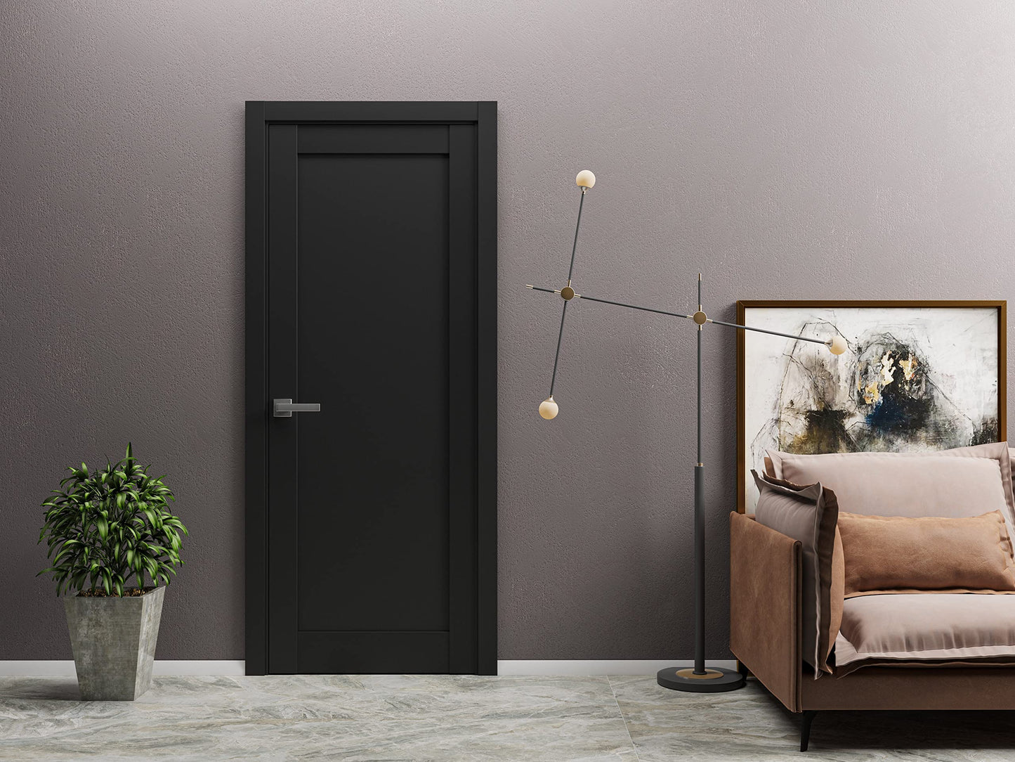SARTODOORS Lite Slab Barn Door Panel 30 x 84 | Quadro 4111 Matte Black | Sturdy Finished Wooden Modern Doors | Pocket Closet Sliding