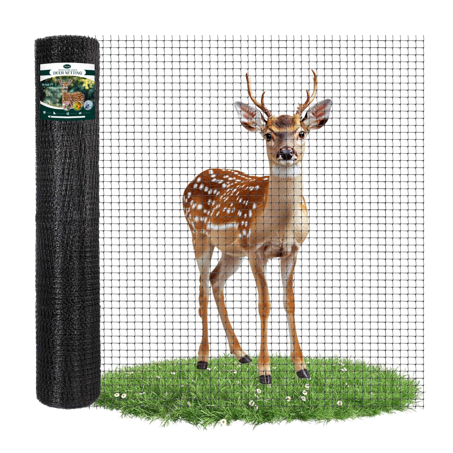 FRUITEAM 8ft×165ft Deer-Fence,Deer-Netting for Garden,Wildlife Netting,Heavy Duty Garden Fencing Roll for Plant Protection