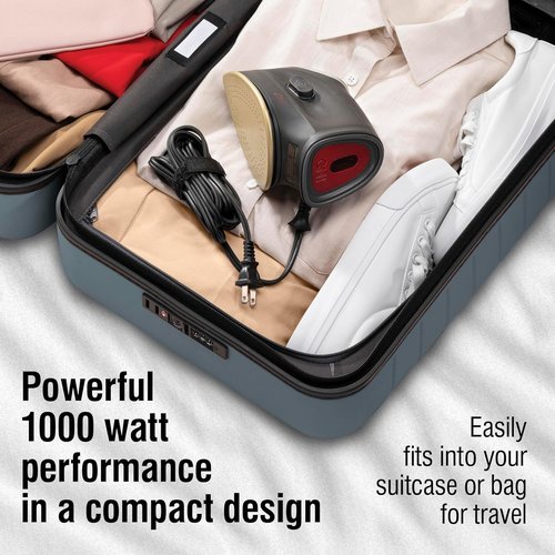 CHI Mini Steam Iron - Portable Travel Iron with Titanium Infused Ceramic Soleplate - 1000 Watts, 10' Cord, Black
